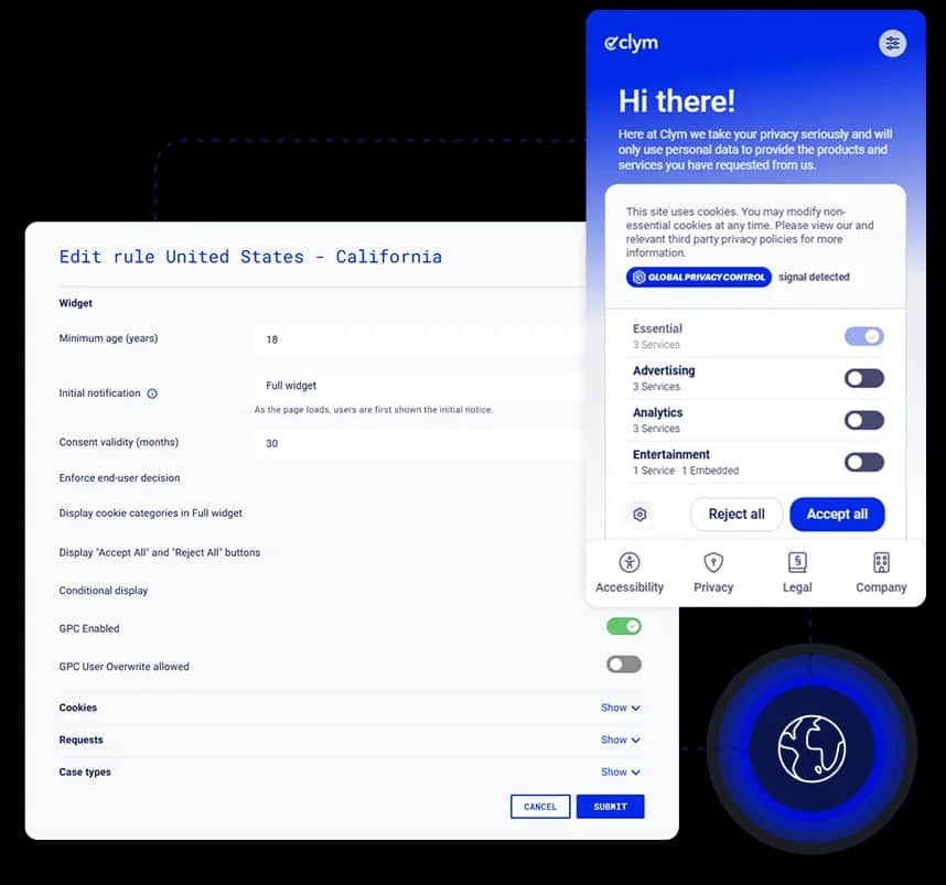 Clym Global privacy control hero visual