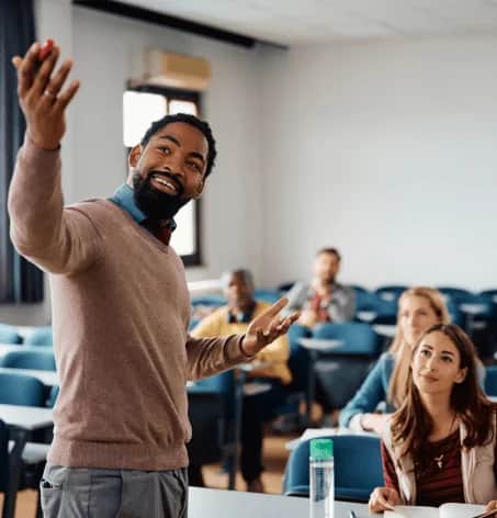 Photo of a classroom with teacher and students